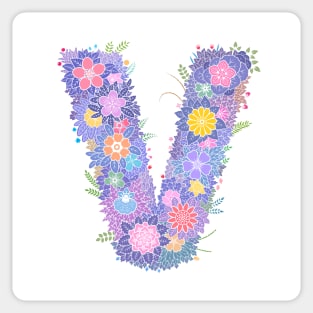 "V" Floral Letter Monogram Sticker